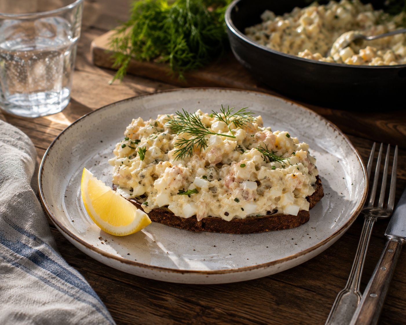 Gubbröra med ansjovis, ägg och dill på kavring