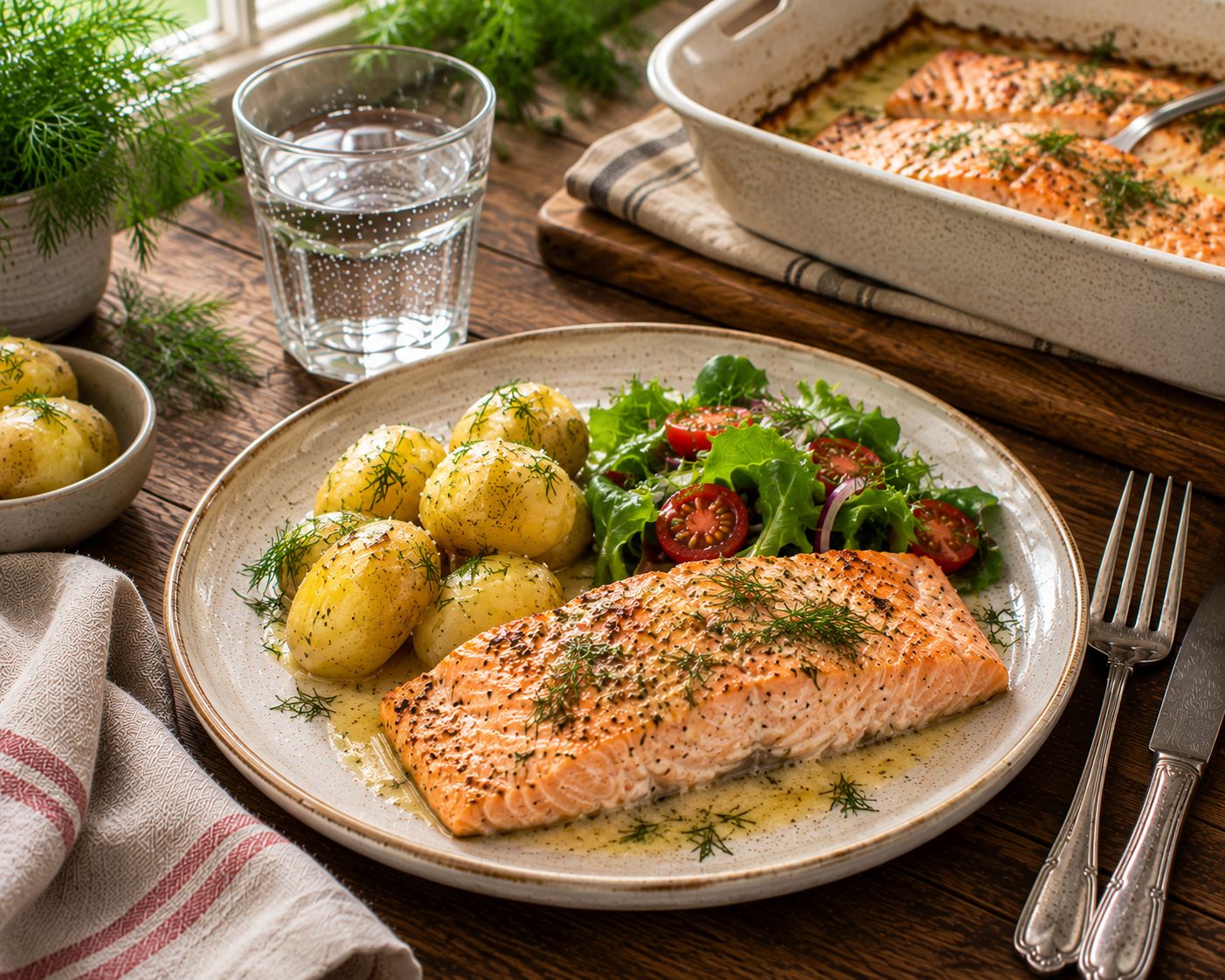 Ugnsbakad lax med citron och dill i form