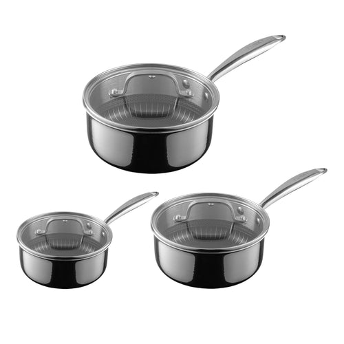 Kockelörens kastruller 3-pack alla tre storlekar ovanifrån