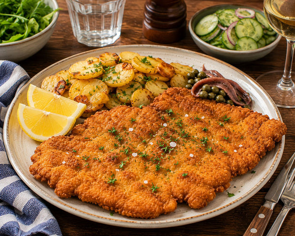 Frasig panerad schnitzel med citron och kapris